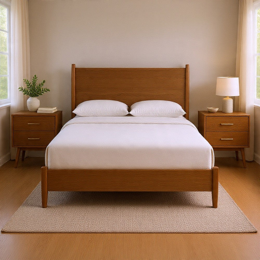 Queen Bedroom Set, Walnut Brown, Nickel Wood, 3 Piece Set with 2 Nightstands