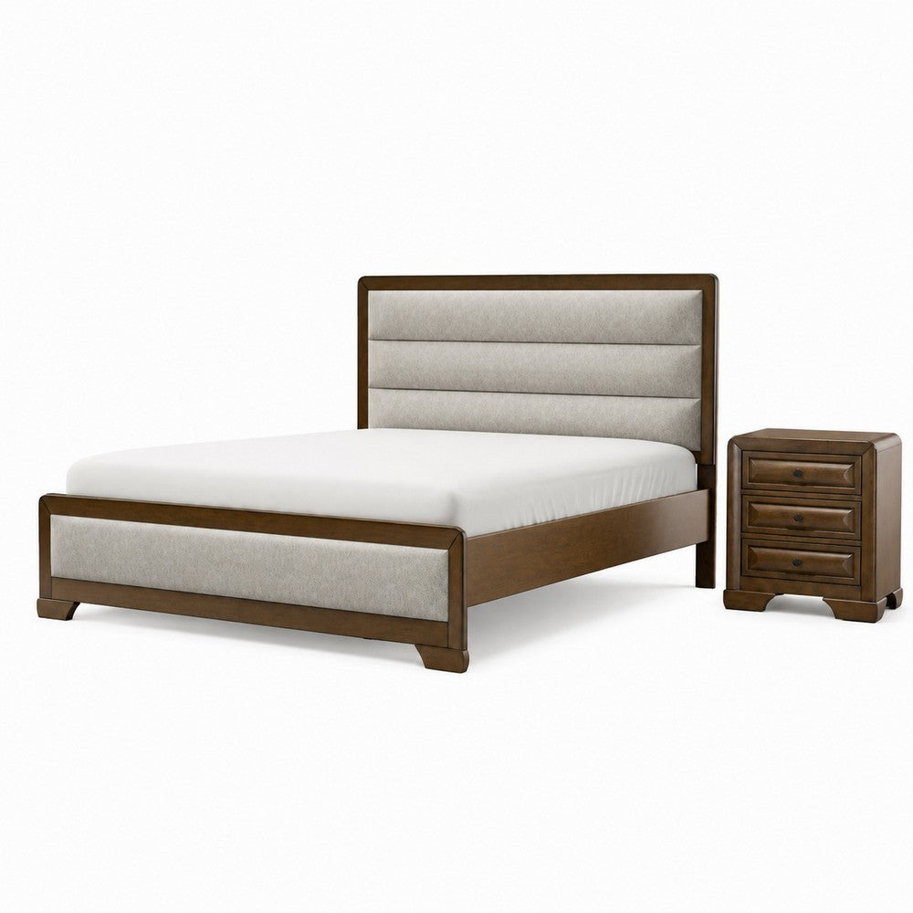 Queen Bedroom Set, Brown, Bronze, Light Gray Wood, 2 Piece Set with Nightstand
