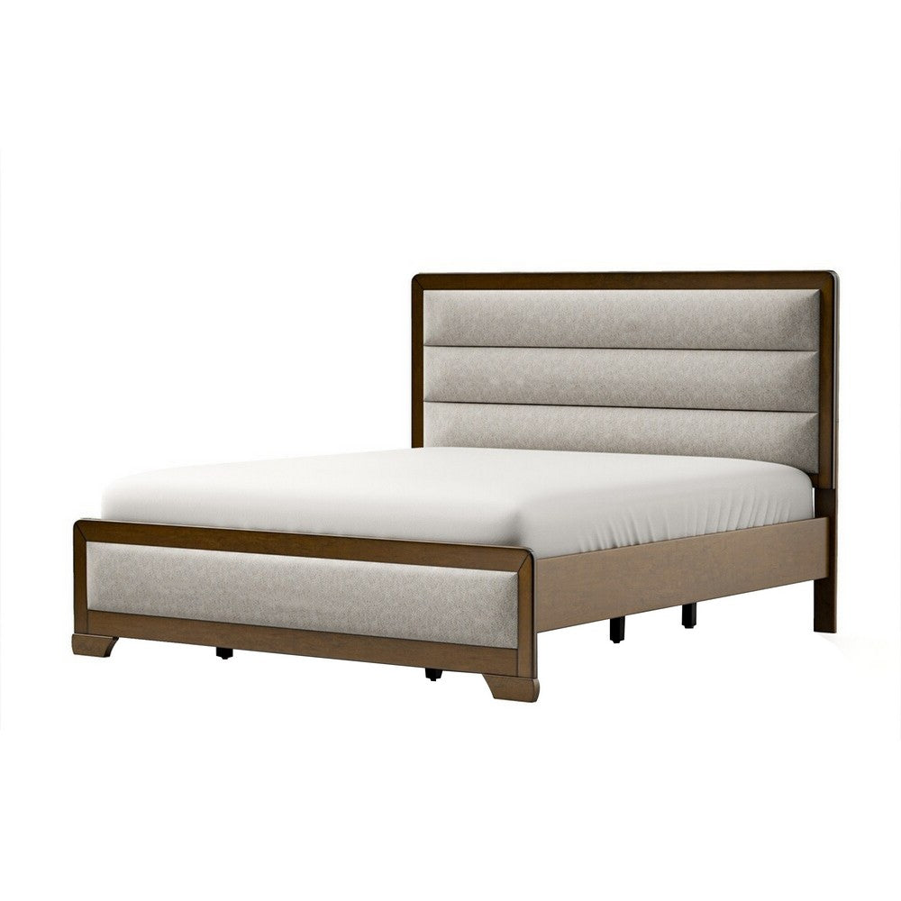 Queen Bedroom Set, Brown, Bronze, Light Gray Wood, 2 Piece Set with Nightstand