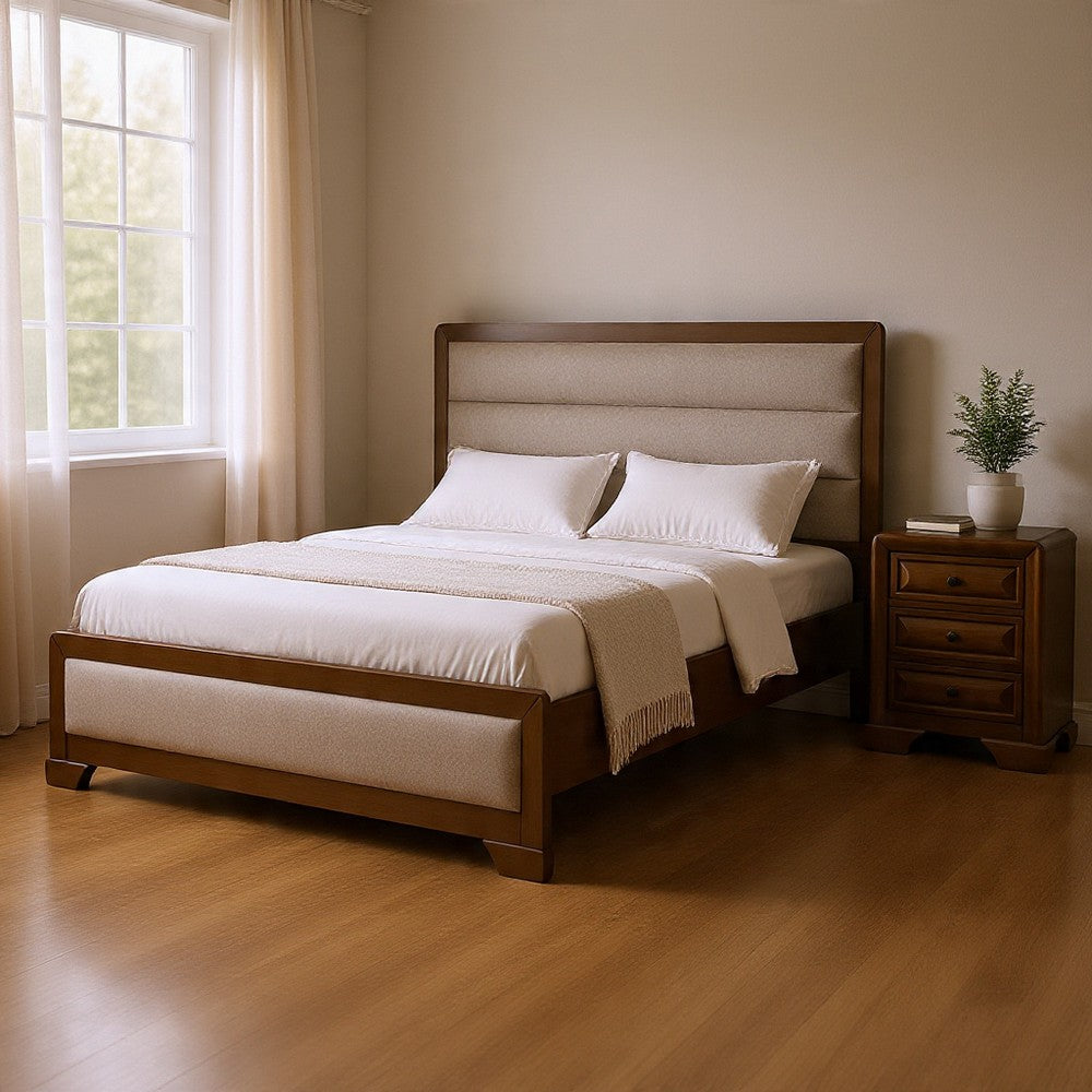 Queen Bedroom Set, Brown, Bronze, Light Gray Wood, 2 Piece Set with Nightstand