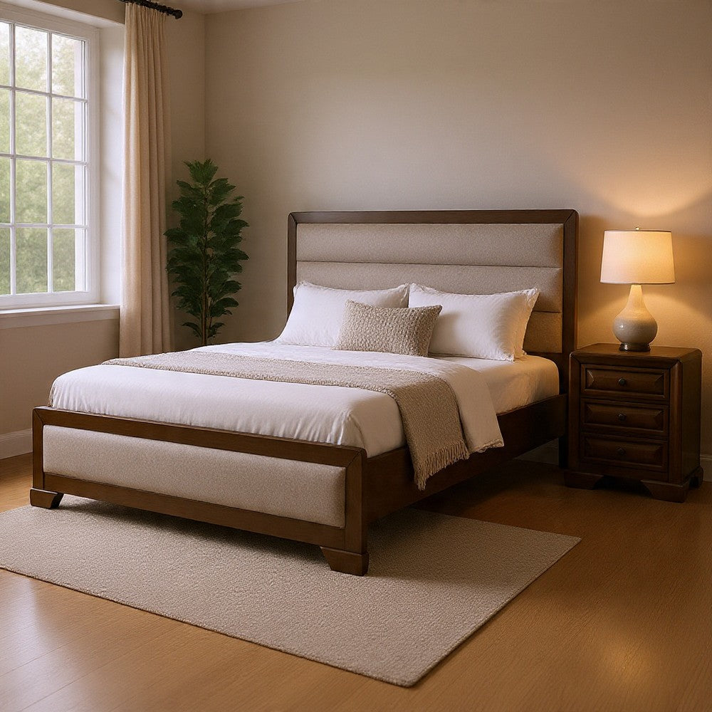 Queen Bedroom Set, Brown, Bronze, Light Gray Wood, 2 Piece Set with Nightstand