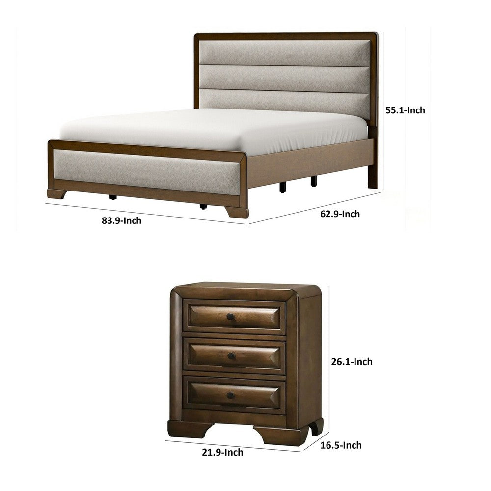 Queen Bedroom Set, Brown, Bronze, Light Gray Wood, 3 Piece Set with 2 Nightstands