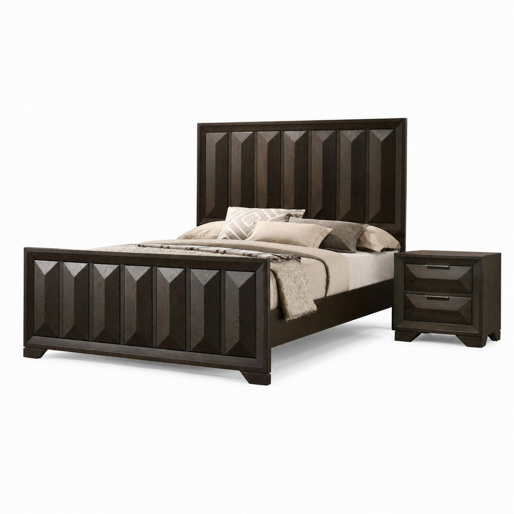 Queen Bedroom Set, Espresso Brown, Nickel Wood, 2 Piece Set with Nightstand