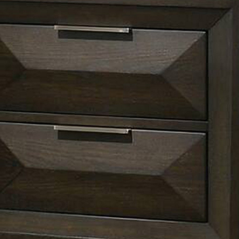 Queen Bedroom Set, Espresso Brown, Nickel Wood, 2 Piece Set with Nightstand