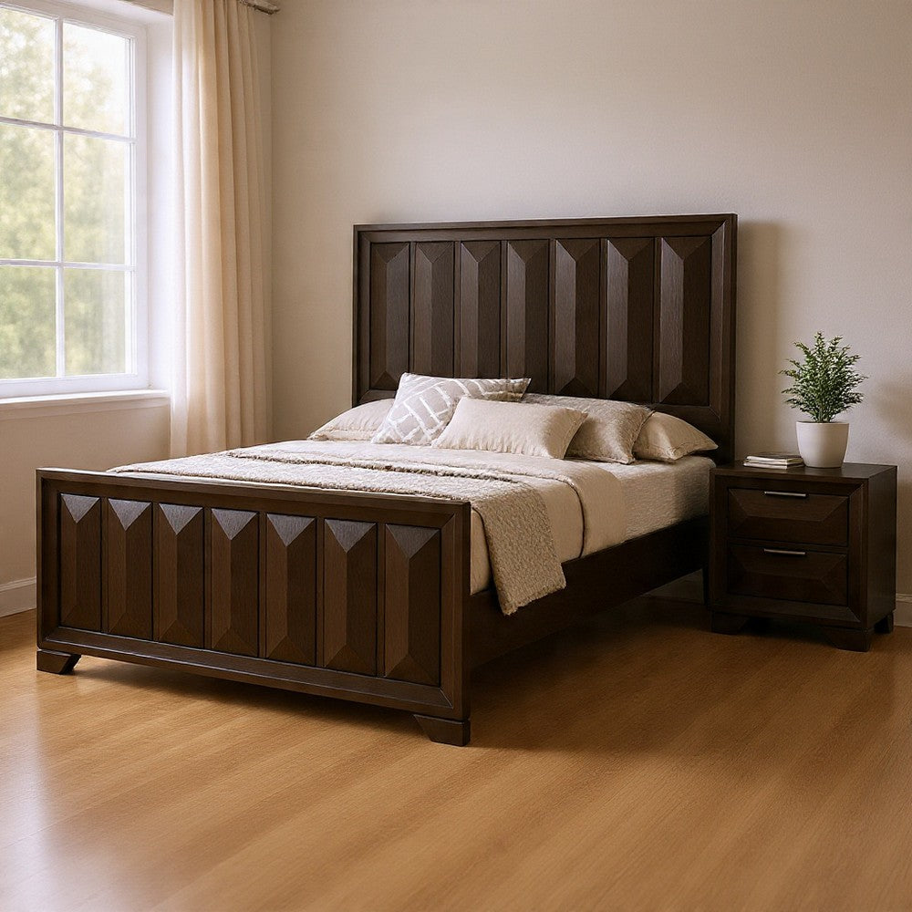 Queen Bedroom Set, Espresso Brown, Nickel Wood, 2 Piece Set with Nightstand