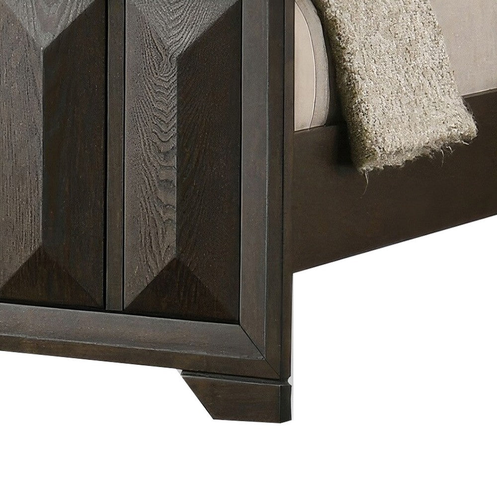 Queen Bedroom Set, Espresso Brown, Nickel Wood, 3 Piece Set with 2 Nightstands
