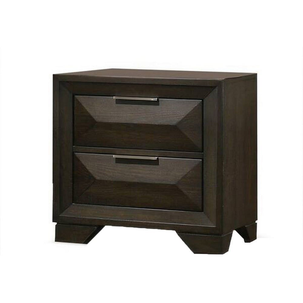Queen Bedroom Set, Espresso Brown, Nickel Wood, 3 Piece Set with 2 Nightstands