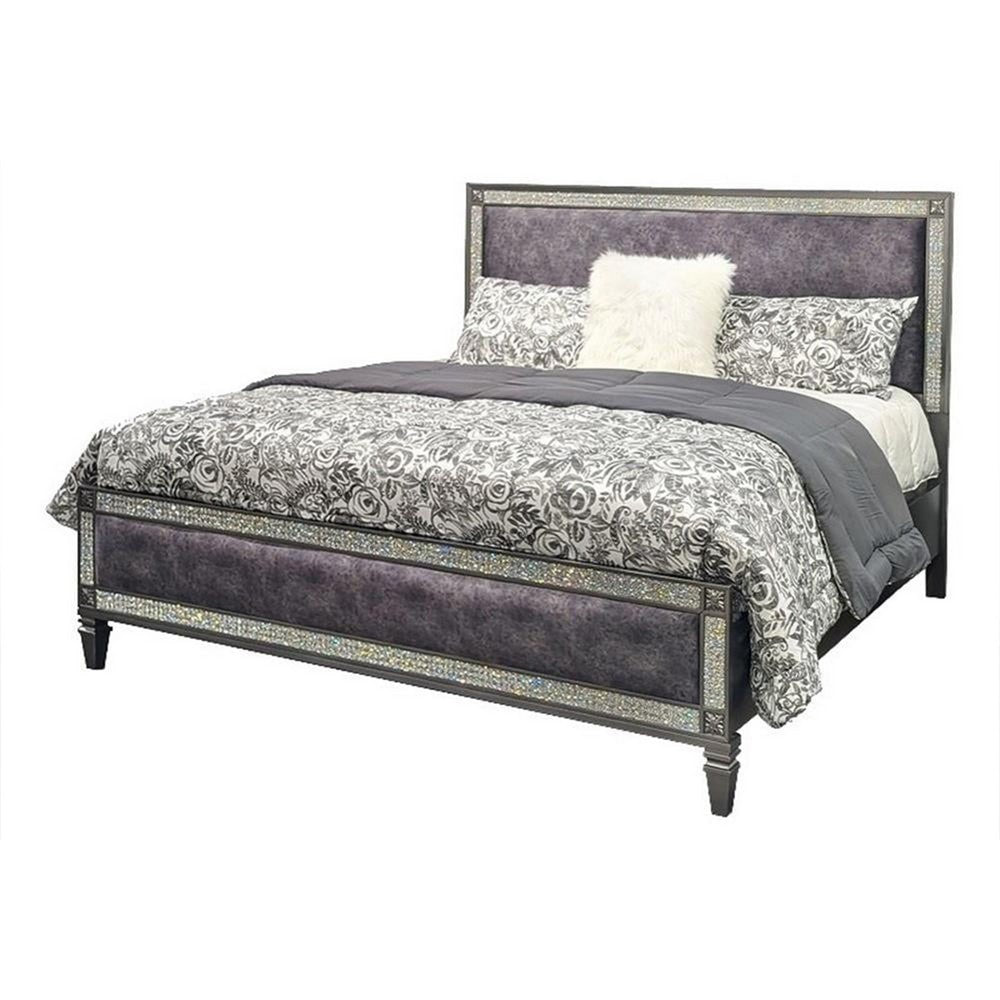 Queen Bedroom Set, Gray, Nickel Wood, 2 Piece Set with Nightstand