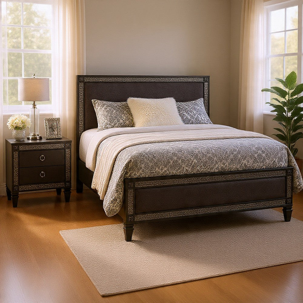 Queen Bedroom Set, Gray, Nickel Wood, 2 Piece Set with Nightstand
