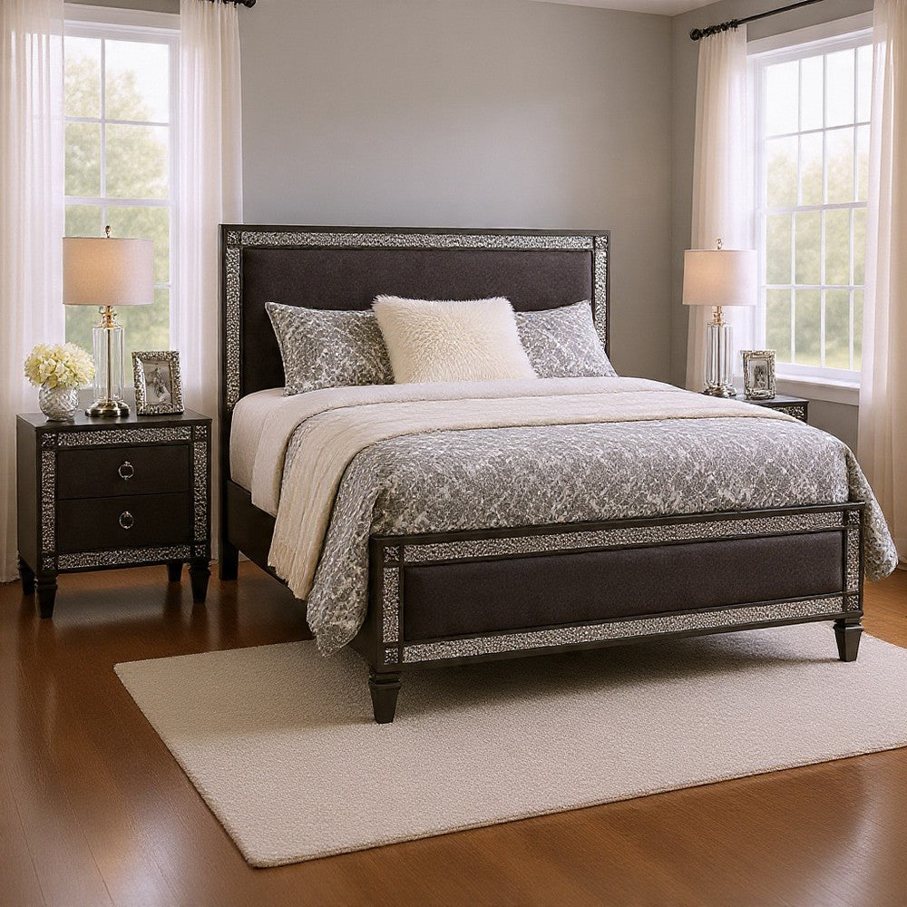 Queen Bedroom Set, Gray, Nickel Wood, 2 Piece Set with Nightstand
