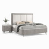 Queen Bedroom Set, Light Gray, Silver, White, Chrome Wood, 2 Piece Set with Nightstand