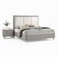 Queen Bedroom Set, Light Gray, Silver, White, Chrome Wood, 2 Piece Set with Nightstand