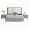 Queen Bedroom Set, Light Gray, Silver, White, Chrome Wood, 3 Piece Set with 2 Nightstands