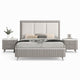 Queen Bedroom Set, Light Gray, Silver, White, Chrome Wood, 3 Piece Set with 2 Nightstands