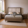 Queen Bedroom Set, Light Gray, Silver, White, Chrome Wood, 3 Piece Set with 2 Nightstands