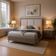 Queen Bedroom Set, Light Gray, Silver, White, Chrome Wood, 3 Piece Set with 2 Nightstands