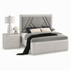 Queen Bedroom Set, Light Gray, Silver, Black, Chrome Wood, 2 Piece Set with Nightstand