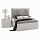 Queen Bedroom Set, Light Gray, Silver, Black, Chrome Wood, 2 Piece Set with Nightstand