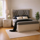 Queen Bedroom Set, Light Gray, Silver, Black, Chrome Wood, 2 Piece Set with Nightstand
