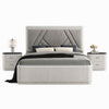 Queen Bedroom Set, Light Gray, Silver, Black, Chrome Wood, 3 Piece Set with 2 Nightstands