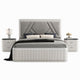 Queen Bedroom Set, Light Gray, Silver, Black, Chrome Wood, 3 Piece Set with 2 Nightstands