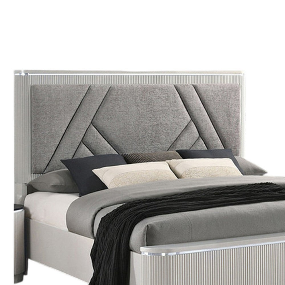Queen Bedroom Set, Light Gray, Silver, Black, Chrome Wood, 3 Piece Set with 2 Nightstands
