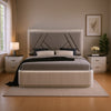 Queen Bedroom Set, Light Gray, Silver, Black, Chrome Wood, 3 Piece Set with 2 Nightstands