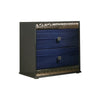 Queen Bedroom Set, Ash Gray, Indigo Blue, Chrome Wood, 2 Piece Set with Nightstand