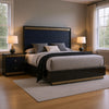 Queen Bedroom Set, Ash Gray, Indigo Blue, Chrome Wood, 2 Piece Set with Nightstand