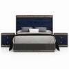 Queen Bedroom Set, Ash Gray, Indigo Blue, Chrome Wood, 3 Piece Set with 2 Nightstands