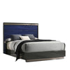 Queen Bedroom Set, Ash Gray, Indigo Blue, Chrome Wood, 3 Piece Set with 2 Nightstands