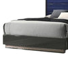 Queen Bedroom Set, Ash Gray, Indigo Blue, Chrome Wood, 3 Piece Set with 2 Nightstands