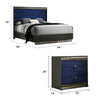 Queen Bedroom Set, Ash Gray, Indigo Blue, Chrome Wood, 3 Piece Set with 2 Nightstands