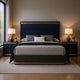 Queen Bedroom Set, Ash Gray, Indigo Blue, Chrome Wood, 3 Piece Set with 2 Nightstands