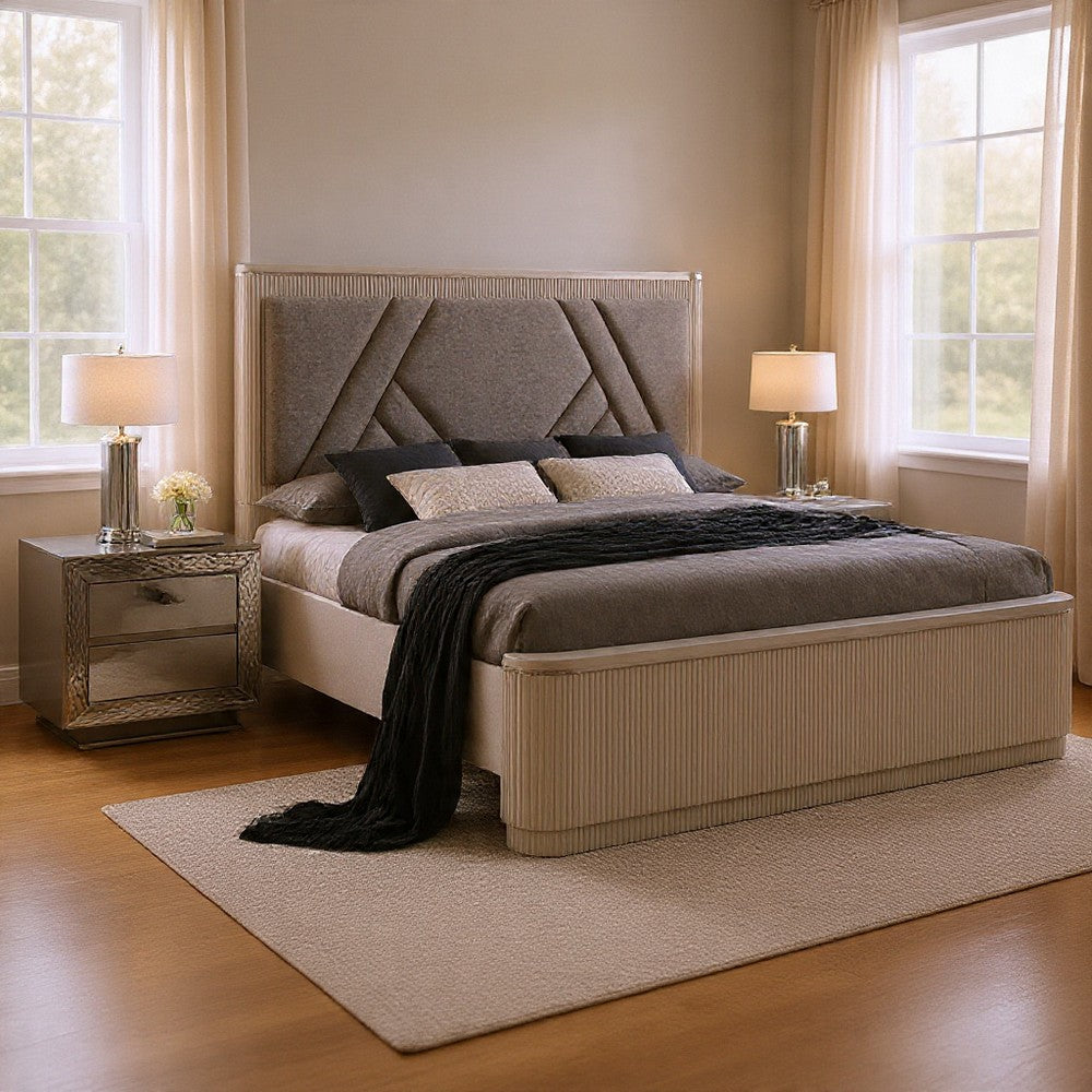Queen Bedroom Set, Gray, Silver Wood, 2 Piece Set with Nightstand