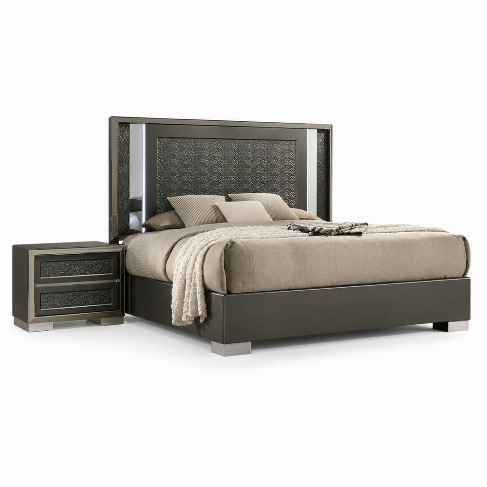 Queen Bedroom Set, White, Gray Wood, 2 Piece Set with Nightstand