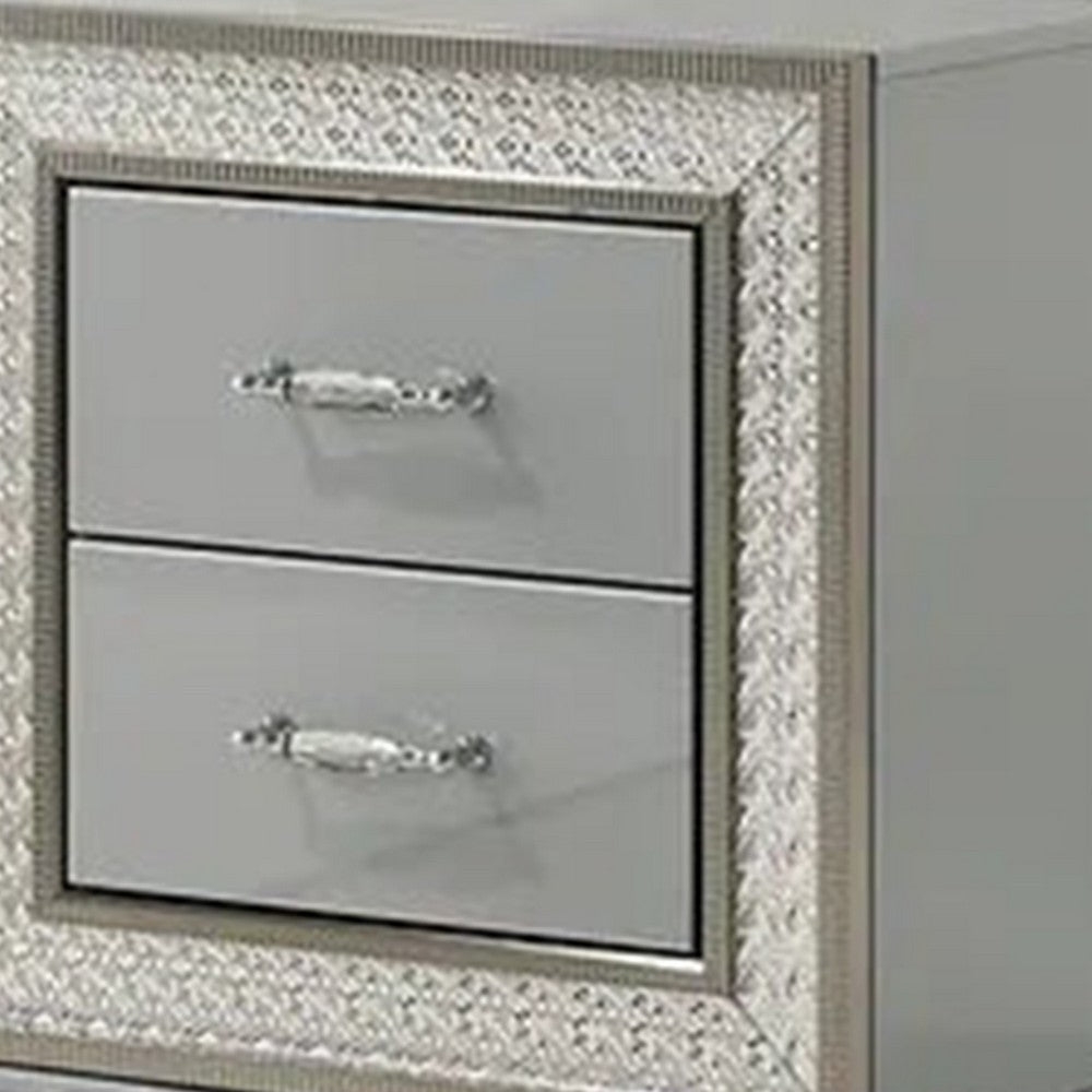 Queen Bedroom Set, Metallic Gray, Silver Wood, 2 Piece Set with Nightstand