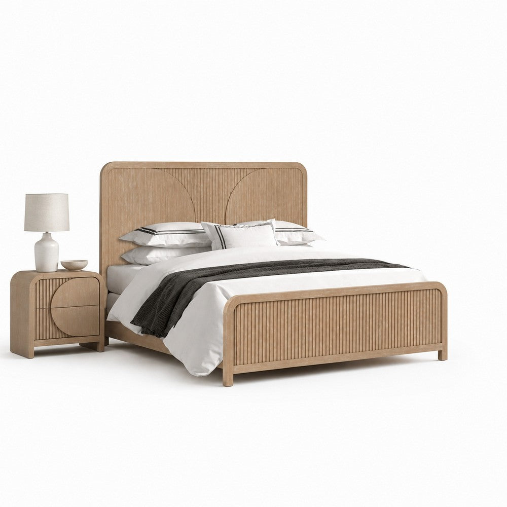 Queen Bedroom Set, Natural Brown Wood, 2 Piece Set with Nightstand