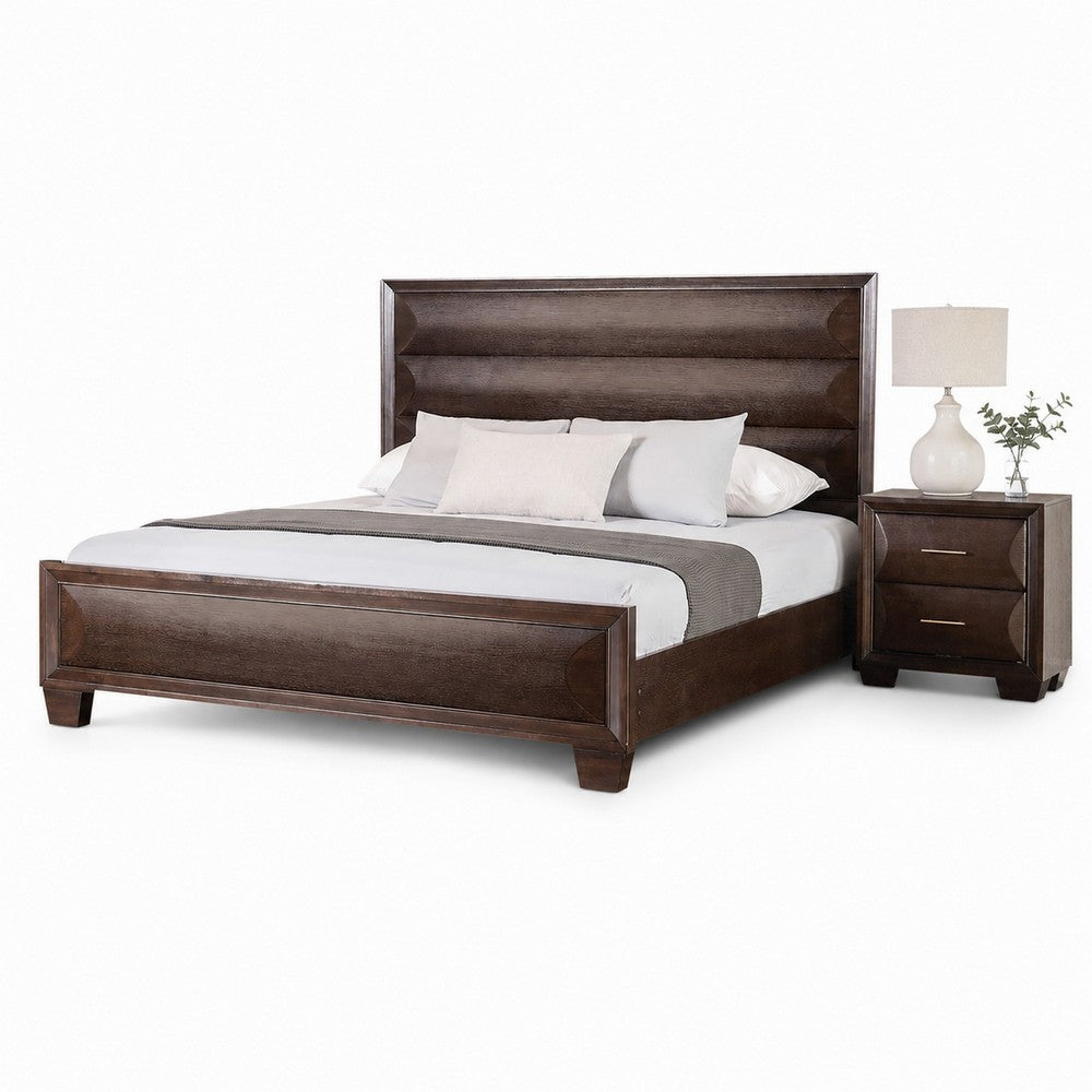 Queen Bedroom Set, Espresso Brown, Gold Wood, 2 Piece Set with Nightstand