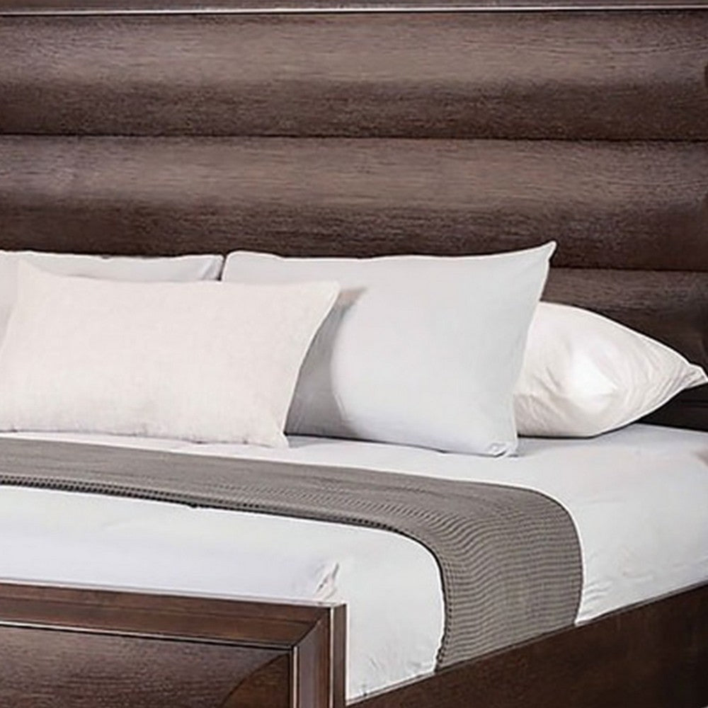 Queen Bedroom Set, Espresso Brown, Gold Wood, 2 Piece Set with Nightstand