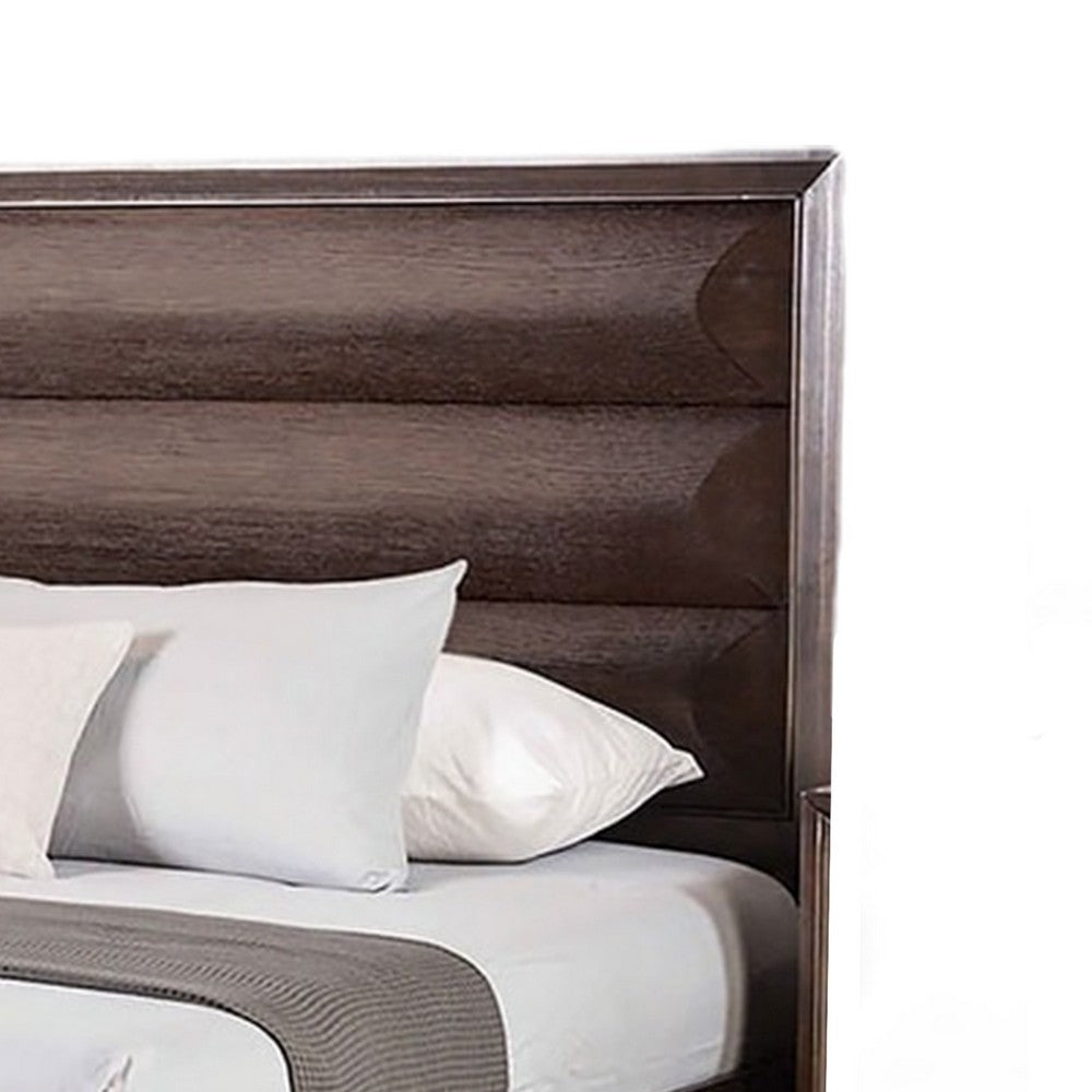 Queen Bedroom Set, Espresso Brown, Gold Wood, 2 Piece Set with Nightstand