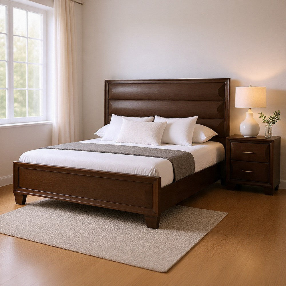 Queen Bedroom Set, Espresso Brown, Gold Wood, 2 Piece Set with Nightstand