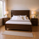 Queen Bedroom Set, Espresso Brown, Gold Wood, 3 Piece Set with 2 Nightstands