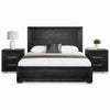 Queen Bedroom Set, Black, Chrome, Nickel Wood, 3 Piece Set with 2 Nightstands