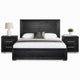 Queen Bedroom Set, Black, Chrome, Nickel Wood, 3 Piece Set with 2 Nightstands