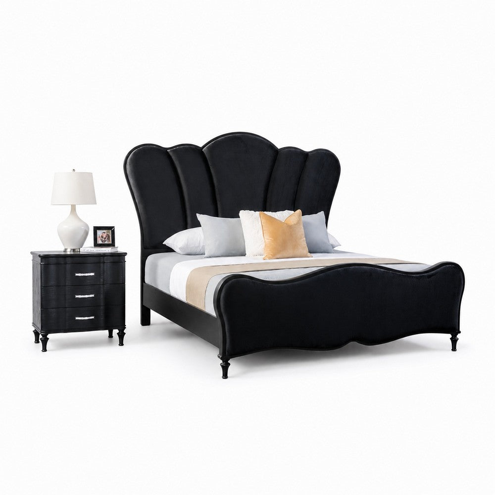 Queen Bedroom Set, Black, Chrome Wood, 2 Piece Set with Nightstand