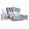 Queen Bedroom Set, Silver, Chrome Wood, 2 Piece Set with Nightstand