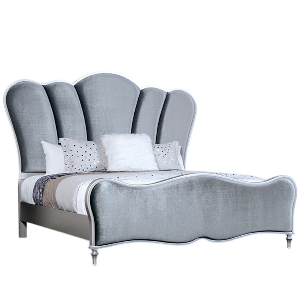 Queen Bedroom Set, Silver, Chrome Wood, 2 Piece Set with Nightstand