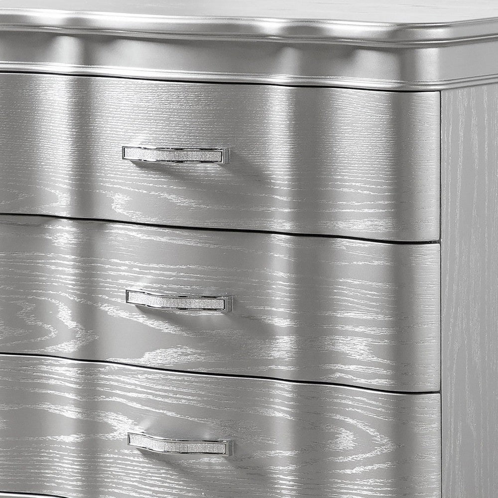 Queen Bedroom Set, Silver, Chrome Wood, 2 Piece Set with Nightstand