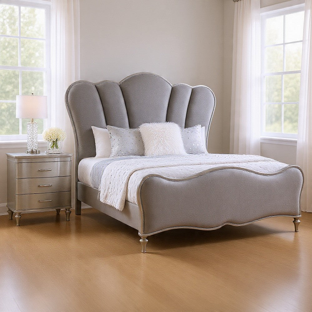 Queen Bedroom Set, Silver, Chrome Wood, 2 Piece Set with Nightstand